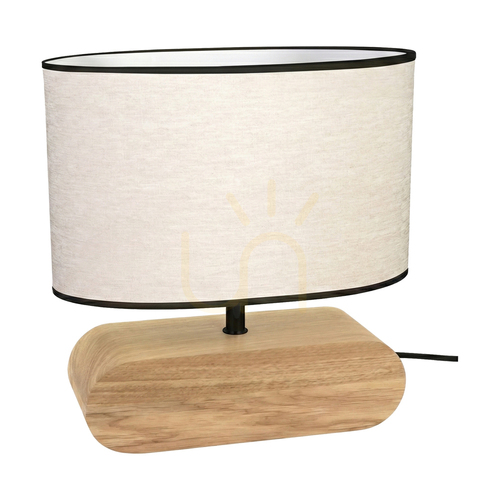 Sprawdź Lampa Stołowa Braze Dąb olejowany/Czarny Abażur Beżowy-Czarny 1xE27 30 cm