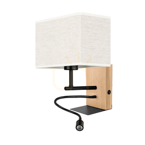 Kinkiet Lector Dąb olejowany/Czarny Abażur Beżowy 1xE27 + 1xLED 2.8 W 22 cm small 0