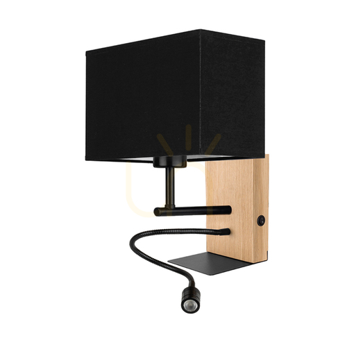 Sprawdź Kinkiet Lector Dąb olejowany/Czarny Abażur Czarny 1xE27 + 1xLED 2.8 W 22 cm