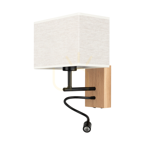 Sprawdź Kinkiet Lector Dąb olejowany/Czarny Abażur Beżowy 1xE27 + 1xLED 2.8 W 22 cm