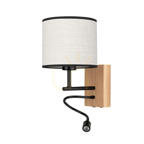 Sprawdź Kinkiet Lector Dąb olejowany/Czarny Abażur Beżowy-Czarny 1xE27 + 1xLED 2.8 W 21.5 cm