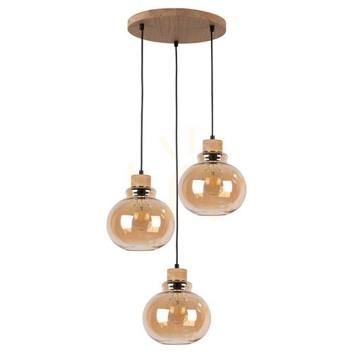 Sprawdź Lampa Wisząca Serena 3xE27 Max.60W Dąb Olejowany/Czarny PVC/Brązowy Ø40 cm
