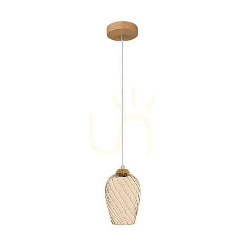 Sprawdź Lampa Wisząca Minevra 1xE14 Max.40W Dąb Olejowany/Transparentny PVC/Brązowy Ø17.5 cm