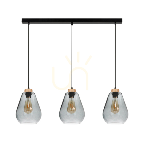 Sprawdź Lampa Wisząca Kigali 3xE27 Max.60W Czarny/Czarny/Dąb Olejowany/Szkło Dymione 19 cm