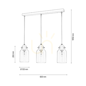 Lampa Wisząca Alessandro 3xE27 60W Biały Metal/Transparentny Kabel PVC/Transparentny Szklany Klosz 60 cm small 2