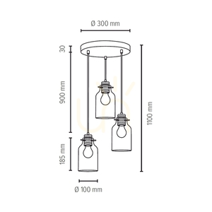 Lampa Wisząca Alessandro 3xE27 Max.60W Dąb Olejowany/Czarny Metal/Transparentny Kabel PVC/Transparentny Szklany Klosz Ø30 cm small 4