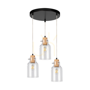 Lampa Wisząca Alessandro 3xE27 Max.60W Dąb Olejowany/Czarny Metal/Transparentny Kabel PVC/Transparentny Szklany Klosz Ø30 cm small 0