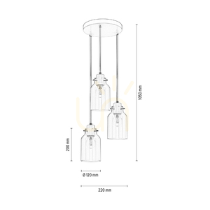 Lampa Wisząca Alessandro 3xE27 Max.60W Biały Metal/Transparentny Kabel PVC/Transparentny Szklany Klosz Ø22 cm small 2