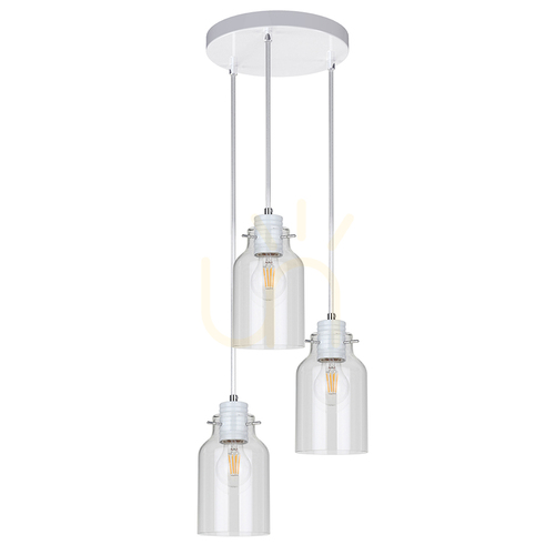 Sprawdź Lampa Wisząca Alessandro 3xE27 Max.60W Biały Metal/Transparentny Kabel PVC/Transparentny Szklany Klosz Ø22 cm