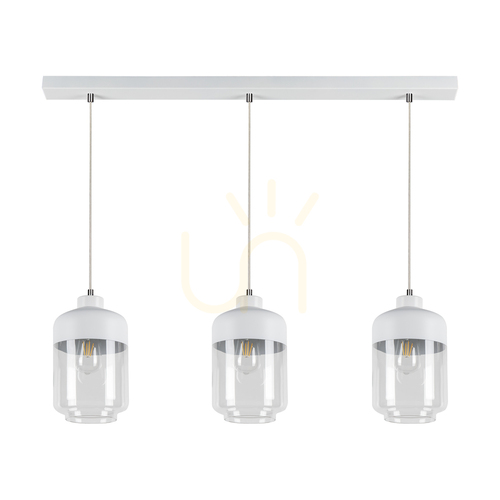 Sprawdź Lampa Wisząca Amaretto 3xE27 Max.60W Biały Metal/Transparentny Kabel PVC/Biało-Transparentny Szklany Klosz 100 cm