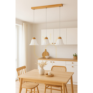 Lampa Wisząca Anna 3xE27 Max.60W Dąb Olejowany/Transparentny Kabel PVC/Biały Szklany Klosz 53 cm small 1