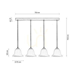 Lampa Wisząca Anna 4xE27 Max.60W Dąb Olejowany/Transparentny Kabel PVC/Biały Szklany Klosz 80 cm small 2
