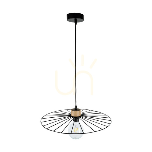 Sprawdź Lampa Wisząca Antonella 1xE27 Max.60W Dąb Olejowany/Czarny Metal/Czarny Kabel w Oplocie Ø45 cm