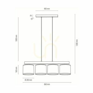 Lampa Wisząca Aprillia 4xE27 Max.25W Dąb Olejowany/Transparentny Kabel PVC/Czarny Abażur 86 cm small 3