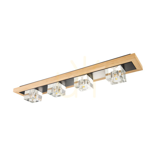 Sprawdź Lampa Sufitowa Berko Inkl.4xG4 Max.2,5W Dąb Olejowany/Czarny Metal/Transparentny Szklany Klosz 68 cm