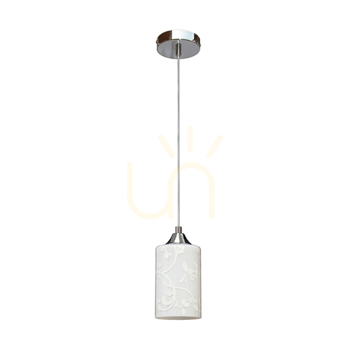 Sprawdź Lampa Wisząca Białe Kawiaty 1xE27 Max.60W Chrom Metal/Transparentny Kabel PVC/Biały Szklany Klosz Ø10 cm