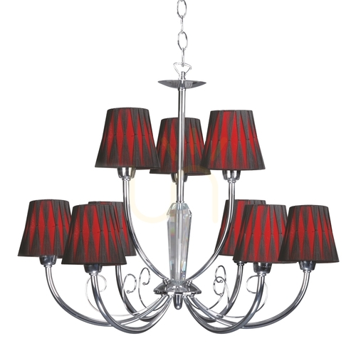 Sprawdź żyrandol Borgia 9xE14 Max.40W Chrom Metal/Czerwono-Czarny Abażur Ø74 cm