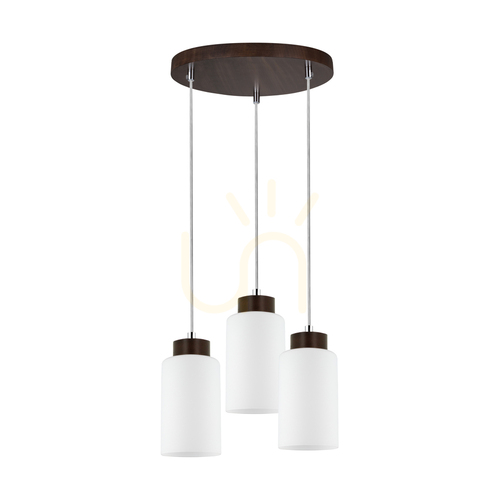 Sprawdź Lampa Wisząca Bosco 3xE27 Max.60W Drewno Bukowe Orzechowe/Transparentny Kabel PVC/Biały Szklany Klosz Ø30 cm