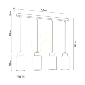 Lampa Wisząca Bosco 4xE27 Max.60W Dąb Olejowany/Antracytowy Kabel w Oplocie/Biało-Czarny Szklany Klosz 75 cm small 2