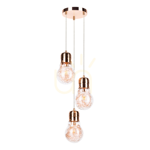 Sprawdź Lampa Wisząca Bulb 3XE27 Max.60W Miedziany Metal/Transparentny Kabel PVC/Transparentny Szklany Klosz Ø20 cm