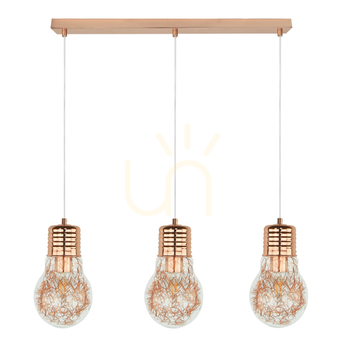Sprawdź Lampa Wisząca Bulb 3XE27 Max.60W Miedziany Metal/Transparentny Kabel PVC/Transparentny Szklany Klosz 60 cm