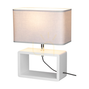 Lampa Stołowa Cadre Quadrat 1xE27 Max.25W Drewno Bukowe Białe/Antracytowy Kabel w Oplocie/Szary Abażur 30 cm small 1