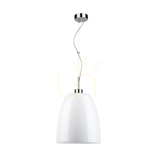 Sprawdź Lampa Wisząca Campana 1xE27 Max.60W Chrom Metal/Transparentny Kabel PVC/Biały Szklany Klosz Ø30 cm