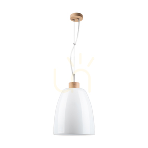 Lampa Wisząca Campana 1xE27 Max.60W Dąb Olejowany/Transparentny Kabel PVC/Biały Szklany Klosz Ø30 cm small 0