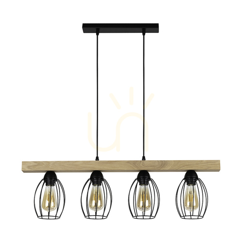 Sprawdź Lampa Wisząca Carlo 4xE27 Max.60W Dąb Olejowany/Czarny Metal/Czarny Kabel PCV/Czarny Metalowy Klosz 86 cm