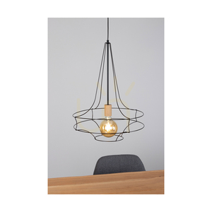 Lampa Wisząca Casa Rina 1xE27 Max.60W Dąb Olejowany/Czarny Metal/Czarny Kabel PVC Ø48 cm small 2