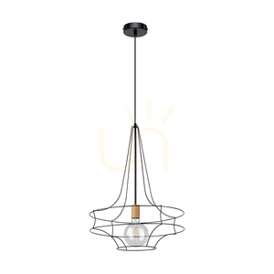 Lampa Wisząca Casa Rina 1xE27 Max.60W Dąb Olejowany/Czarny Metal/Czarny Kabel PVC Ø48 cm small 0