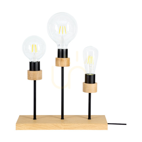 Sprawdź Lampa Stołowa Chandelle 3xE27 Max25W Dąb Olejowany/Czarny Metal/Czarny Kabel w Oplocie 35 cm