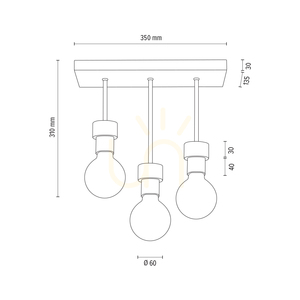 Lampa Sufitowa Chandelle 3xE27 Max.40W Dąb Olejowany/Czarny Metal 35 cm small 3