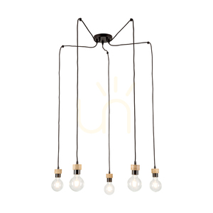 Lampa Wisząca Clarte 5xE27 Max.60W Dąb Olejowany/Czarny Metal/Czarny Kabel w Oplocie Ø15 cm small 1
