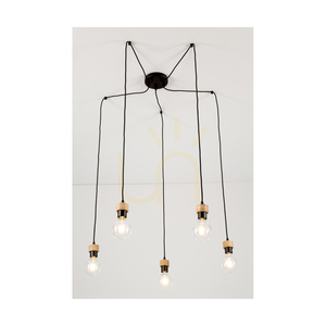 Lampa Wisząca Clarte 5xE27 Max.60W Dąb Olejowany/Czarny Metal/Czarny Kabel w Oplocie Ø15 cm small 3