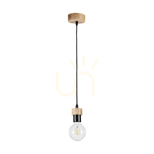 Sprawdź Lampa Wisząca Clarte Wood 1xE27 Max.60W Dąb Olejowany/Czarny Metal/Czarny Kabel w Oplocie Ø10 cm