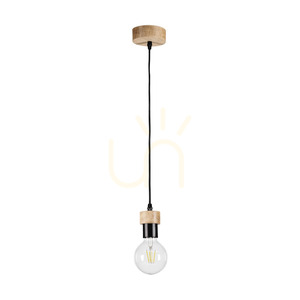 Lampa Wisząca Clarte Wood 1xE27 Max.60W Dąb Olejowany/Czarny Metal/Czarny Kabel w Oplocie Ø10 cm small 0