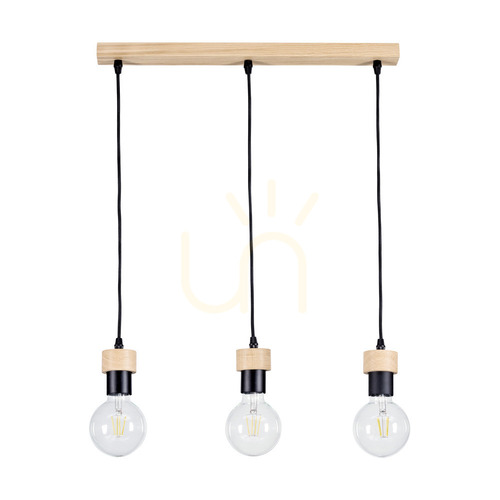 Sprawdź Lampa Wisząca Clarte Wood 3xE27 Max.60W Dąb Olejowany/Czarny Metal/Czarny Kabel w Oplocie 55 cm
