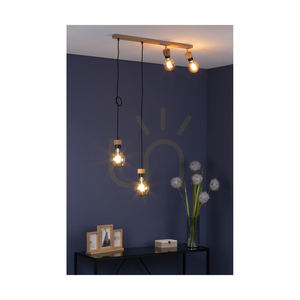 Lampa Wisząca Clarte Wood 4xE27 Max.25W Dąb Olejowany/Czarny Metal/Czarny Kabel w Oplocie 75 cm small 4