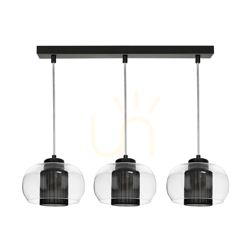 Sprawdź Lampa Wisząca Cordia 3xE14 Max.9W Czarny Metal/Transparentny Kabel PVC/Transparentny Szklany Klosz/Czarny Abażur 50 cm