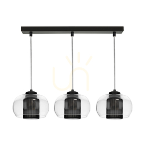 Lampa Wisząca Cordia 3xE14 Max.9W Czarny Metal/Transparentny Kabel PVC/Transparentny Szklany Klosz/Czarny Abażur 50 cm small 0