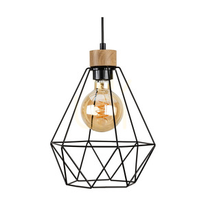 Lampa Wisząca Diament 3xE27 Max.60W Dąb Olejowany/Czarny Metal/Czarny Kabel PVC/Czarny Metalowy Klosz 80 cm small 2
