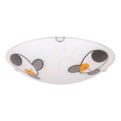 Sprawdź Lampa Sufitowa Doggy 2xE27 Max60W Chrom Metal/Biały Szklany Klosz z Wzorem w Pieska Ø40 cm