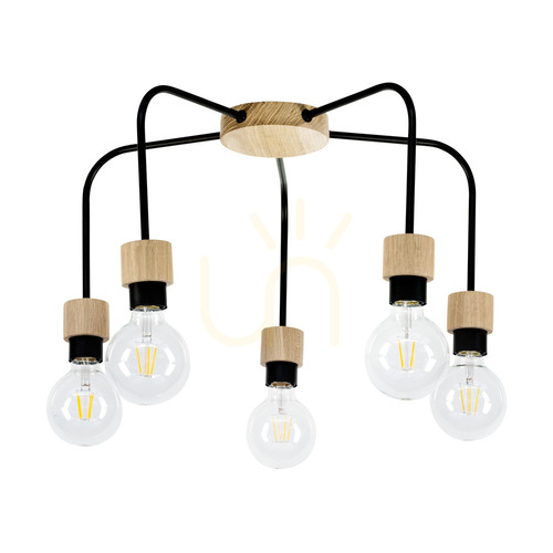 Sprawdź Lampa Sufitowa Eclait 5xE27 Max.40W Dąb Olejowany/Czarny Metal Ø55 cm