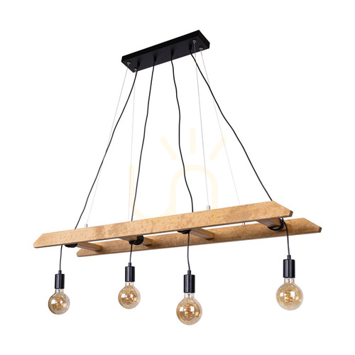 Sprawdź Lampa Wisząca Eskalo 4xE27 Max.60W Sosna Bejcowana Brązowa/Czarny Metal/Czarny Kabel PVC 123.5 cm