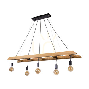 Lampa Wisząca Eskalo 5xE27 Max.60W Sosna Bejcowana Brązowa/Czarny Metal/Czarny Kabel PVC 154 cm small 0