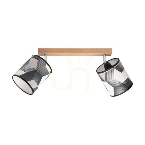 Sprawdź Lampa Sufitowa Espacio 2xE27 Max.25W Dąb Olejowany/Chrom Metal/Wielokolorowy Abażur z Tapety 52 cm