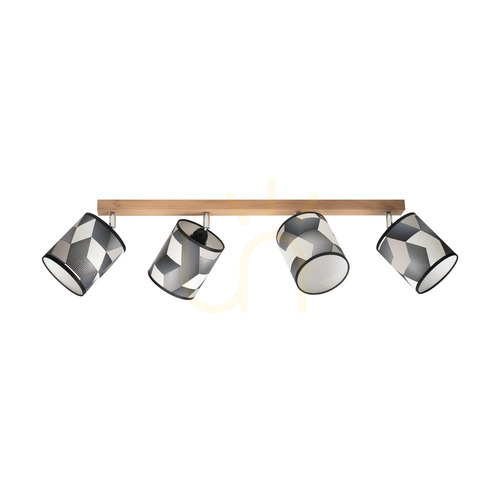 Sprawdź Lampa Sufitowa Espacio 4xE27 Max.25W Dąb Olejowany/Chrom Metal/Wielokolorowy Abażur z Tapety 90 cm