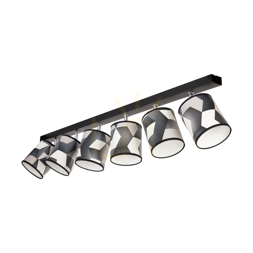 Sprawdź Lampa Sufitowa Espacio 6xE27 Max.25W Czarny Metal/Chrom Metal/Wielokolorowy Abażur z Tapety 127 cm