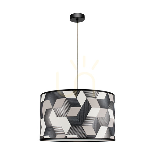 Sprawdź Lampa Wisząca Espacio 1xE27 Max.60W Czarny Metal/Transparentny Kabel PVC/Wielokolorowy Abażur z Tapety Ø50 cm